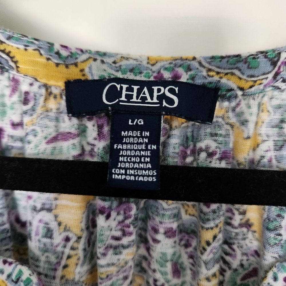 Chaps Womens Short Sleeve Laced Tie Neck Patterned Top Size Large - Picture 3 of 7
